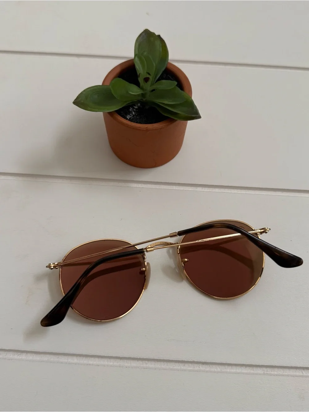 Ray-Ban Gold Frame Sunglasses with Pink Lenses
